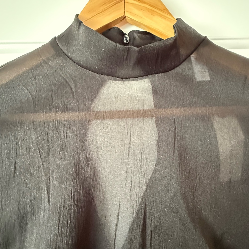 Anthropologie Hutch Long-Sleeve Turtleneck Faux-Feather Trim Sheer Mini Dress XS - Picture 11 of 12